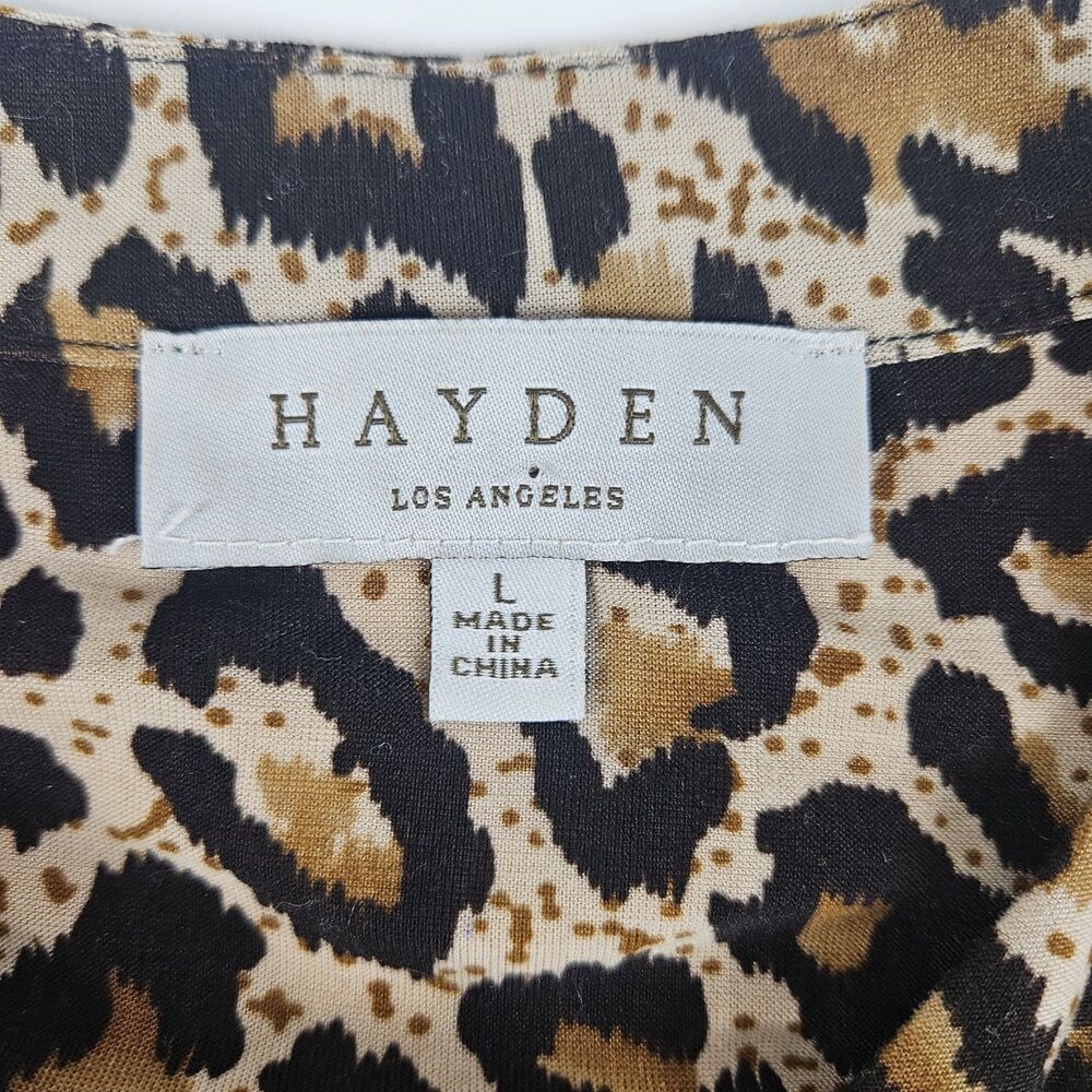 Hayden LA Leopard Animal Print Sleeveless Tie-Neck Collared Keyhole Blouse Top L - Picture 5 of 10